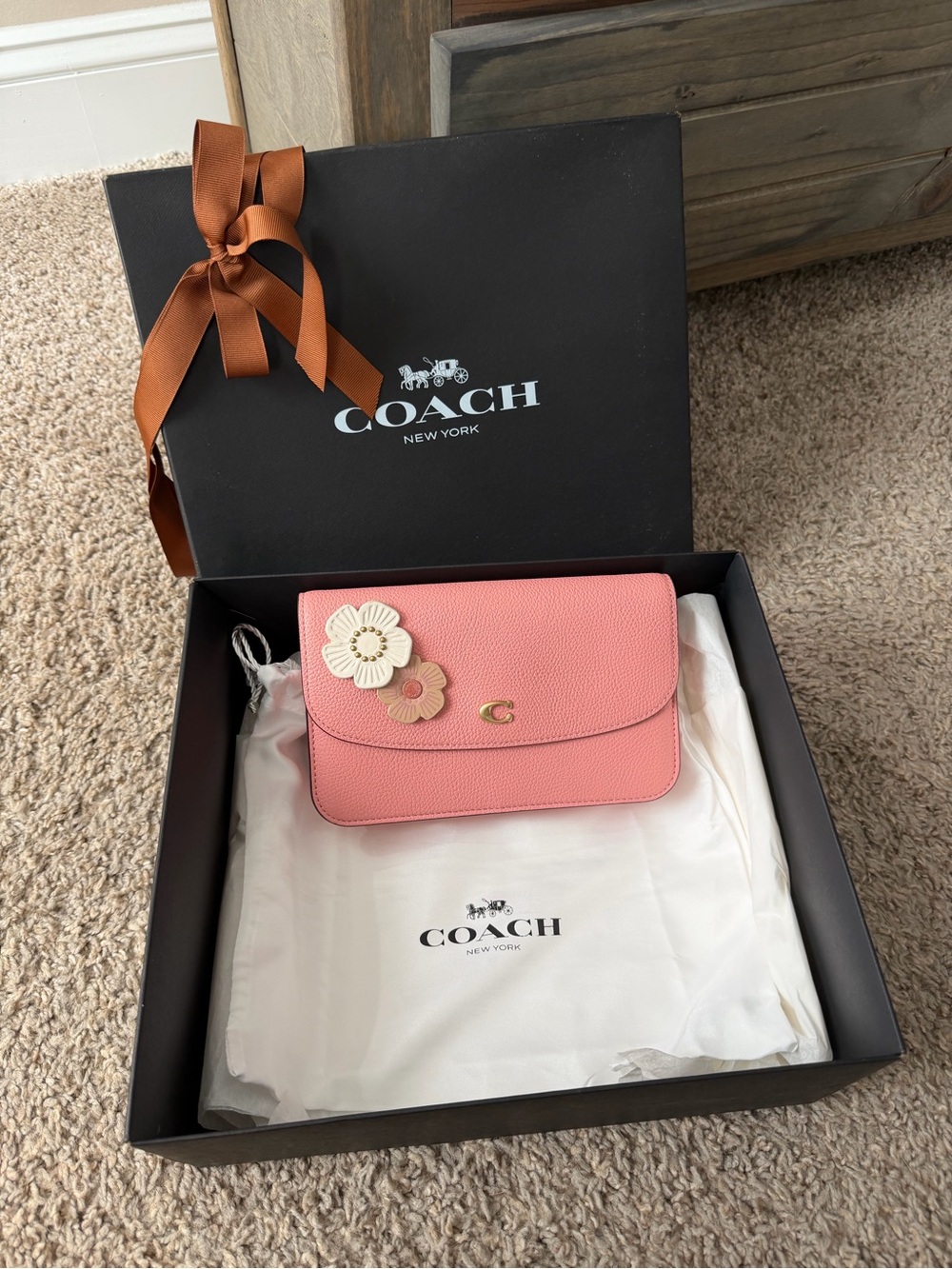 Coach Pink Leather Floral Crossbody